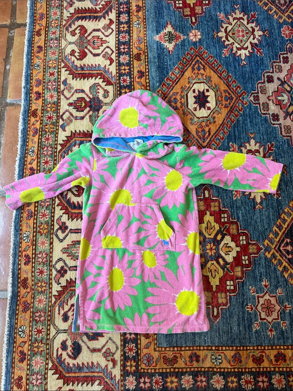 Mini Boden Pink and Yellow Sunflower Hooded Swim Coverup